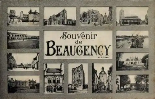 Ak Beaugency Loiret, Souvenir, Montage, Église, Pont, Gare