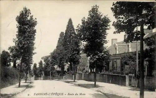 Ak Parigne l'Eveque Sarthe, Route du Mans, Straßenpartie, Wohnhäuser