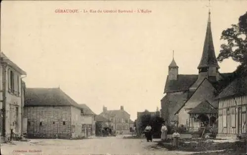 Ak Géraudot Aube, La Rue du General Betrand, Kirche