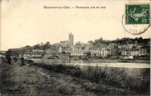 Ak Beaumont sur Oise Val d'Oise, Panorama flussabwärts aufgenommen