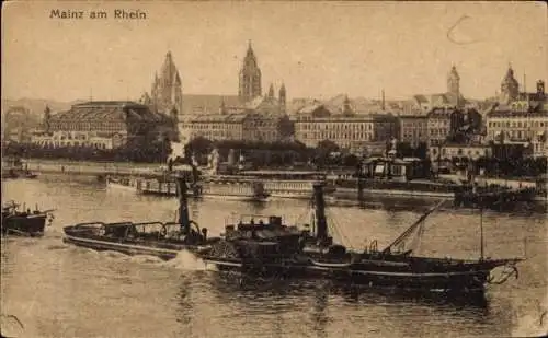 Ak Mainz in Rheinland Pfalz, Rheinpromenade, Rheindampfer