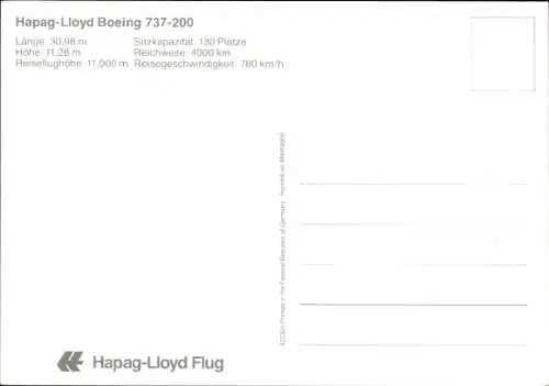 Ak Passagierflugzeug Boeing 737 200 der Hapag Lloyd, D-AHLD