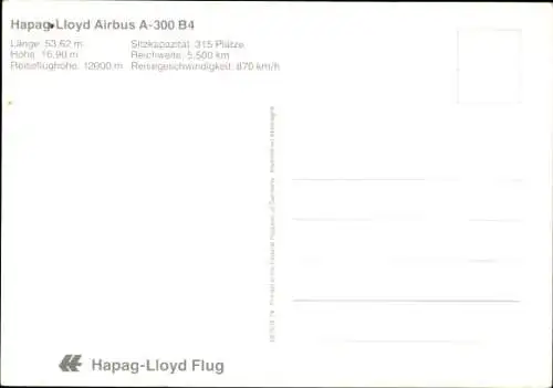 Ak Passagierflugzeug der Hapag Lloyd, Airbus A 300 B 4