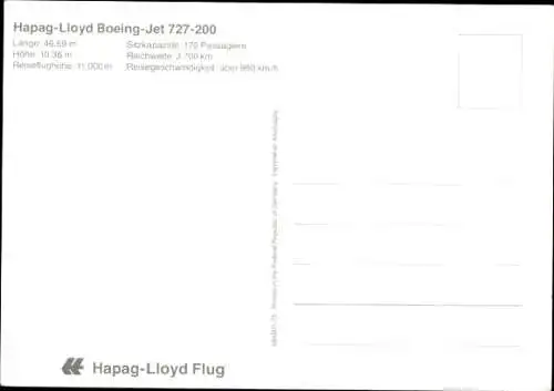 Ak Passagierflugzeug Boeing 727 200 Jet der Hapag Lloyd