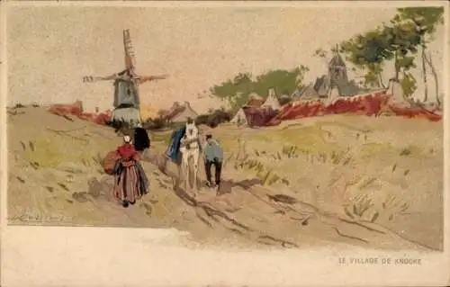 Künstler Litho Cassiers, H., Knokke Heist Heyst Knocke sur Mer Westflandern, Windmühle