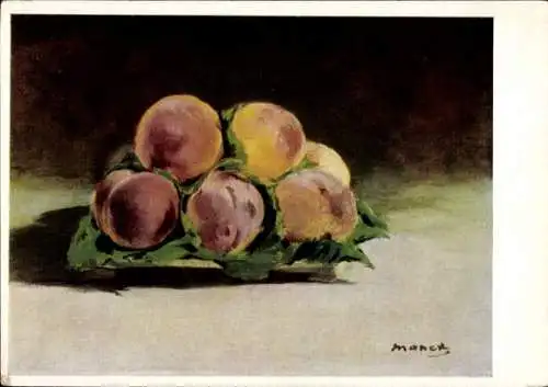 Künstler Ak Manet, E., Pfirsiche, Früchte, Obst