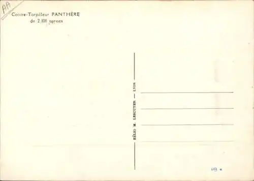 Ak gegen Panthère-Torpedoboot, Torpedoboot, französische Militärmarine