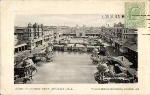 Präge Ak London City England, Französisch-Britische Ausstellung 1908, Ehrenhof