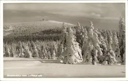 Ak Brocken im Harz, Blick von Torfhaus aus, Schnee