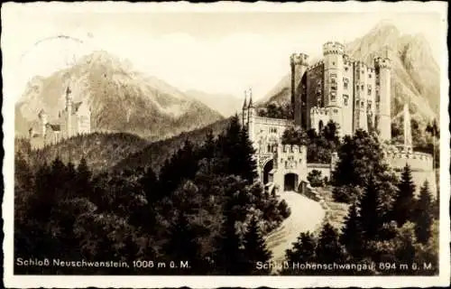 Ak Hohenschwangau Schwangau im Ostallgäu, Schloss Neuschwanstein, Schloss Hohenschwangau