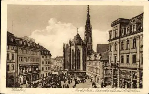 Ak Würzburg am Main Unterfranken, Marktplatz, Marienkapelle mit Falkenhaus