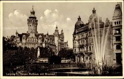 Ak Leipzig in Sachsen, Neues Rathaus mit Brunnen