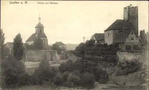 Ak Lauffen am Neckar, Kirche, Rathaus