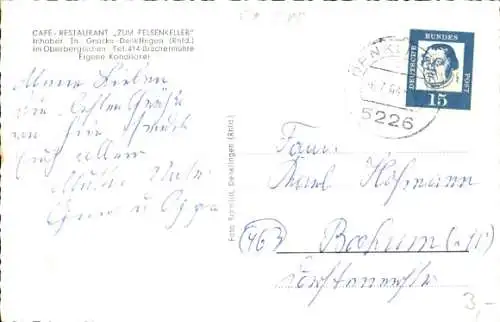 Ak Denklingen Reichshof Oberbergischer Kreis, Cafe-Restaurant Zum Felsenkeller, Springbrunnen