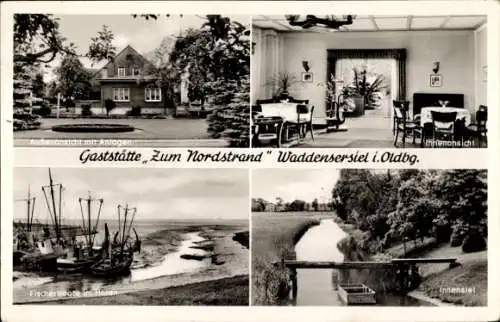 Ak Nordenham in Oldenburg Niedersachsen, Waddensersiel, Innenansicht, Innensiel, Fischerboote