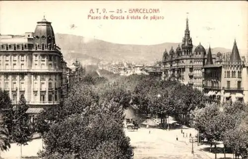 Ak Barcelona Katalonien Spanien, Paseo de Gracia aus der Vogelperspektive