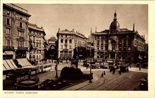 Ak Milano Mailand Lombardia, Piazza Cordusio, Straßenbahnen