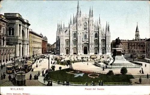 Ak Milano Mailand Lombardia, Piazza del Duomo, Straßenbahnen