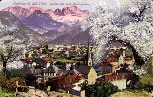 Ak Bozen Bolzano Südtirol, Gesamtansicht, Rosengarten, Frühling