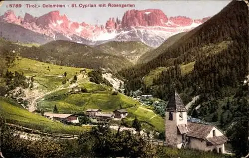 Ak St. Cyprian Südtirol, Rosengarten, Panorama