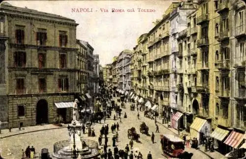 Ak Napoli Neapel Campania, Via Roma già Toledo, Straßenbahn