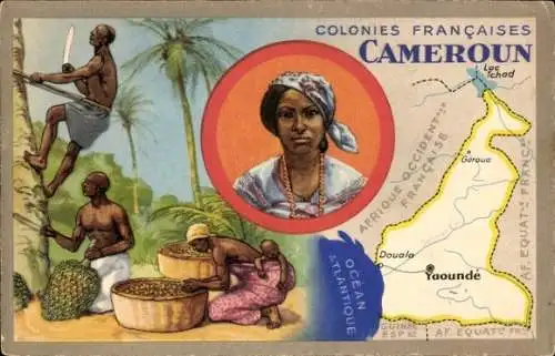 Landkarten Ak Yaounde Kamerun, Douala, Colonies Francaises