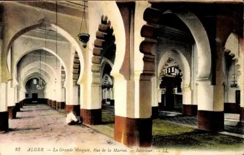 Ak Algier Algier Algerier, Die Große Moschee, Innenraum, Rue de la Marine