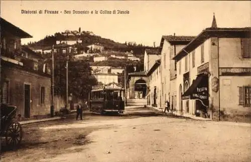 Ak Firenze Florenz Toscana, S. Domenico e la Collina di Fiesole, Straßenbahn