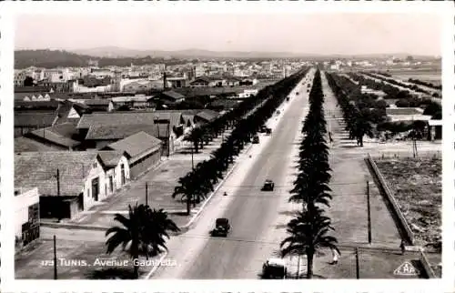 Ak Tunis Tunesien, Avenue Gambetta, Straßenpartie, Stadtblick