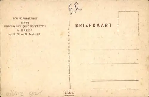 Ak Breda Nordbrabant Niederlande, Unabhängigkeitsfeierlichkeiten, 1913