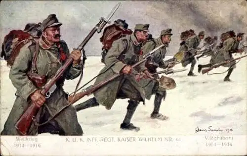 Künstler Ak K. u. K. Infanterie-Regiment Kaiser Wilhelm Nr. 34, I. WK