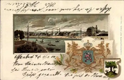 Präge Wappen Passepartout Litho Offenbach am Main Hessen, Panorama