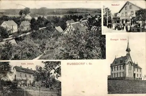 Ak Rußdorf Limbach Oberfrohna Sachsen, Bahnhof, Schule