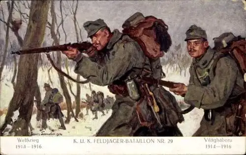 Künstler Ak K. u. K. Feldjäger-Bataillon Nr. 29, I. WK