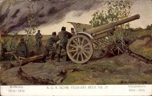 Künstler Ak K. u. K. Schwere Feldartillerie-Regiment Nr. 27, I. WK