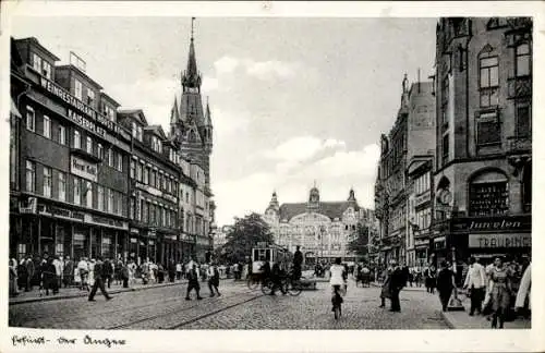 Ak Erfurt in Thüringen, Am Anger, Straßenbahn, Passanten, Weinrestaurant Horst Kohl, Kaiserplatz