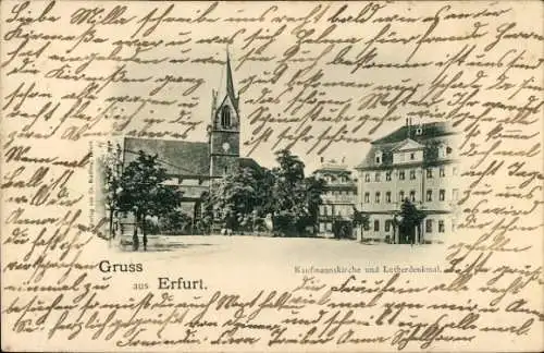 Ak Erfurt in Thüringen, Kaufmannskirche und Lutherdenkmal