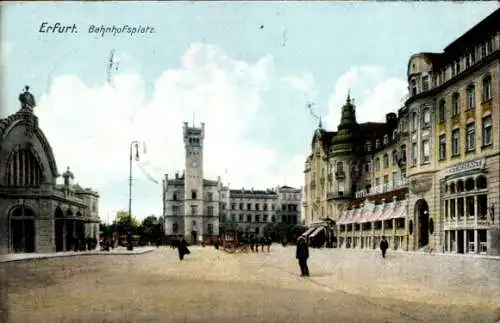 Ak Erfurt in Thüringen, Bahnhofsplatz, Hotel Erfurter Hof