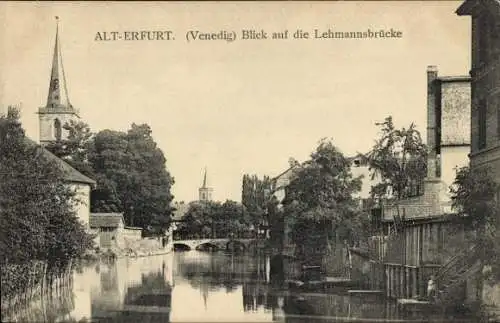 Ak Erfurt in Thüringen, Venedig, Blick auf die Lehmannsbrücke, Kirchturm