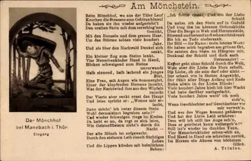 Ak Elgersburg in Thüringen, Der Mönchhof, Mönchstein, Gedicht, Trinius