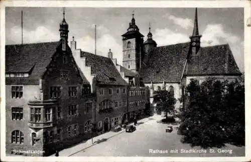 Ak Schmalkalden im Thüringer Wald, Rathaus und Stadtkirche St. Georg