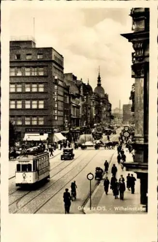 Ak Gliwice Gleiwitz Oberschlesien, Wilhelmstraße, Straßenbahn