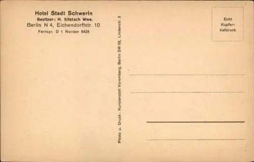 Ak Berlin Mitte, Hotel Stadt Schwerin am Stettiner Bahnhof, Eichendorffstraße 10