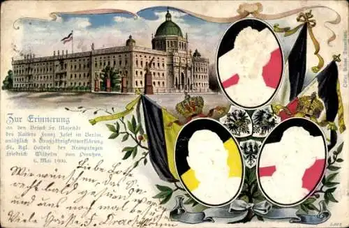 Präge Litho Berlin Mitte, Schloss, Kaiser Franz Joseph I., Kaiser Wilhelm II., Kronprinz Wilhelm