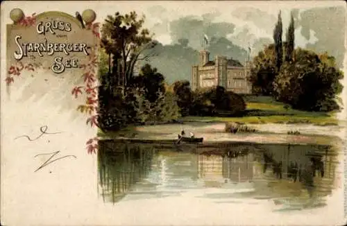 Litho Berg am Starnberger See Oberbayern, Schloss Berg