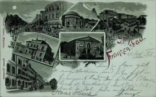 Mondschein Litho Františkovy Lázně Franzensbad Region Karlsbad, Theater, Bäcker, Parkstraße