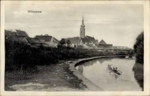 Ak Nittenau in der Oberpfalz, Gesamtansicht, Ruderboot