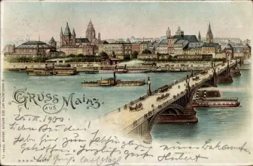 Litho Mainz am Rhein, Panorama, Brücke