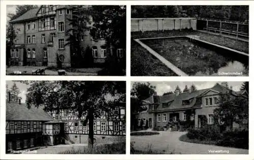 Ak Tiefenbrunn Rosdorf Niedersachsen, Landes-Sanatorium Rasemühle, Villa, Verwaltung, Schwimmbad