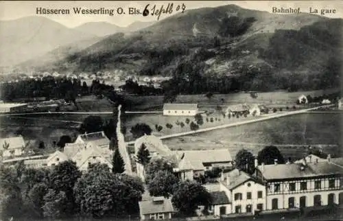 Ak Husseren Hüsseren Wesserling Elsass Haut Rhin, Bahnhof